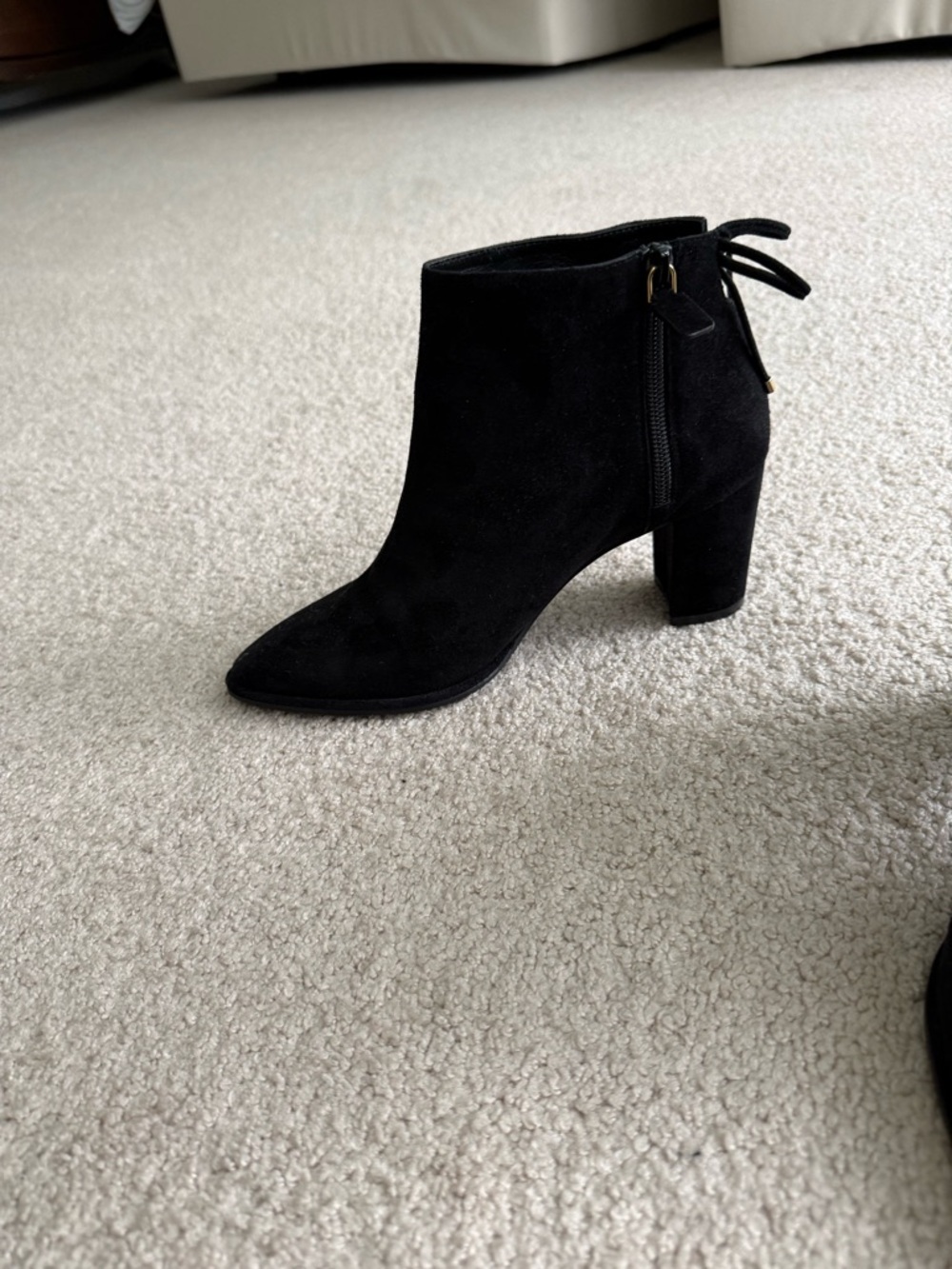 Stuart Weitzman Black Suede Pointed-Toe Ankle Booties - Picture 2 of 7